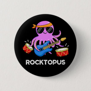 Rocktopus Funny Rock Band Octopus Pun Dark BG Ronde Button 5,7 Cm