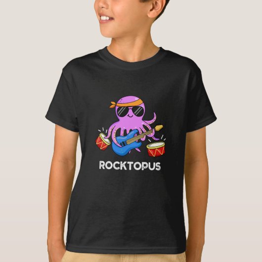 Rocktopus Funny Rock Band Octopus Pun Dark BG T-shirt (Voorkant)