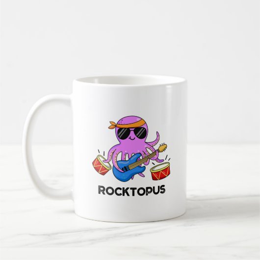 Rocktopus Funny Rock Band Octopus Pun Koffiemok (Links)
