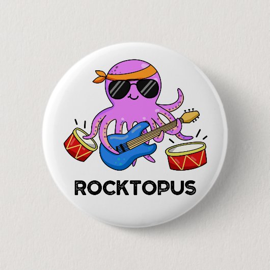 Rocktopus Funny Rock Band Octopus Pun Ronde Button 5,7 Cm (Voorkant)