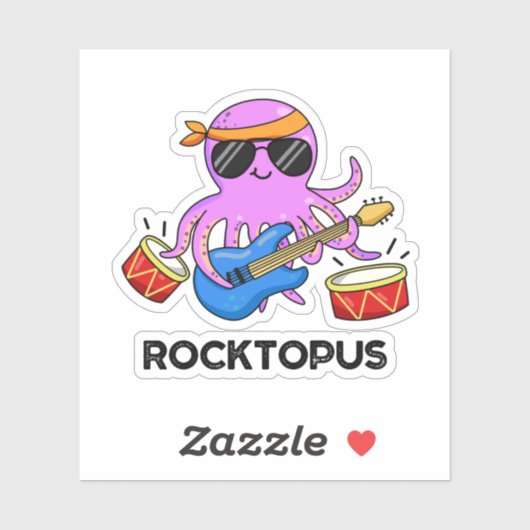 Rocktopus Funny Rock Band Octopus Pun Sticker (Vel)