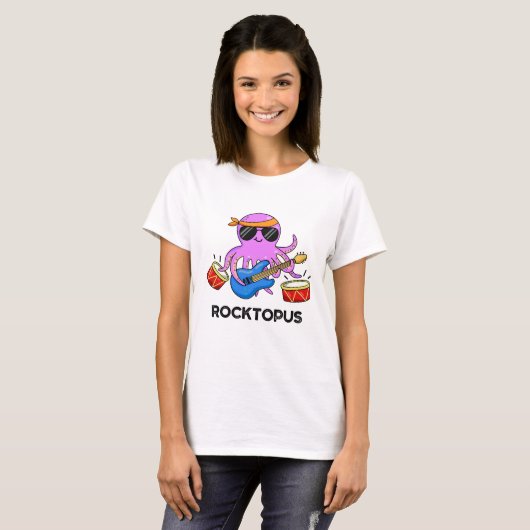 Rocktopus Funny Rock Band Octopus Pun T-shirt (Voorkant volledig)
