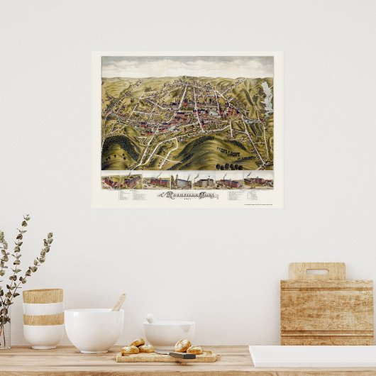Rockville, CT Panoramic Map - 1877 Poster (Keuken)