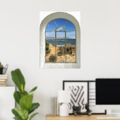 Rocky Beach Ocean Uitzicht Curved Fake Window Poster (Thuiskantoor)