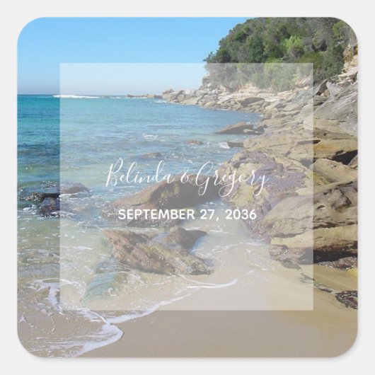 Rocky Beach Wedding Vierkante Sticker (Voorkant)
