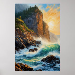 Rocky Cliff en de Roaring Ocean Poster