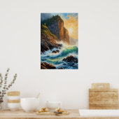 Rocky Cliff en de Roaring Ocean Poster (Keuken)
