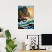 Rocky Cliff en de Roaring Ocean Poster (Thuiskantoor)