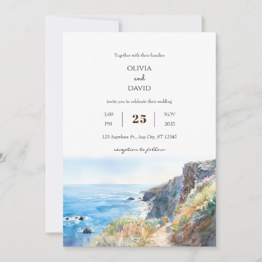 Rocky Cliff Trail Blauwe Oceaan Waves Strand Bruil Kaart (Voorkant)