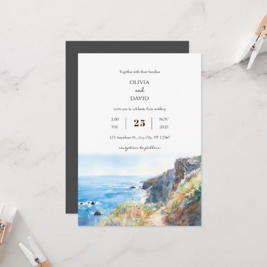 Rocky Cliff Trail Blauwe Oceaan Waves Strand Bruil Kaart (Voorkant / Achterkant in situ)