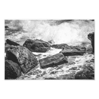 Rocky Coastline in Maine Black and White Fine Art Foto Afdruk