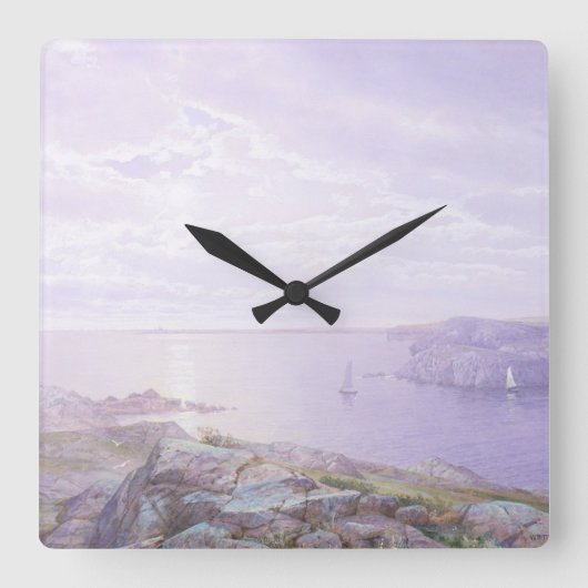 Rocky Cove Fine Art Waterverf Seascape Ocean Vierkante Klok (Voorkant)