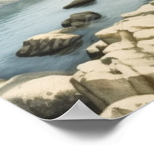 Rocky cove in een meer in de heuvels poster (Hoek)