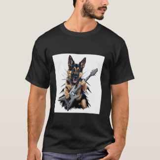 Rocky German German Shepherd plays guitar T-shirt