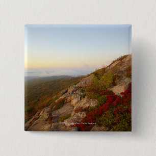 Rocky Hillside, Red Flowers, Acadia National Park Vierkante Button 5,1 Cm