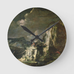 Rocky Landscape met een Huntsman en Warriors (olie Ronde Klok