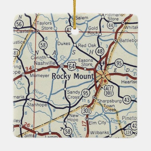 Rocky Mount NC Map Keramisch Ornament (Achterkant)