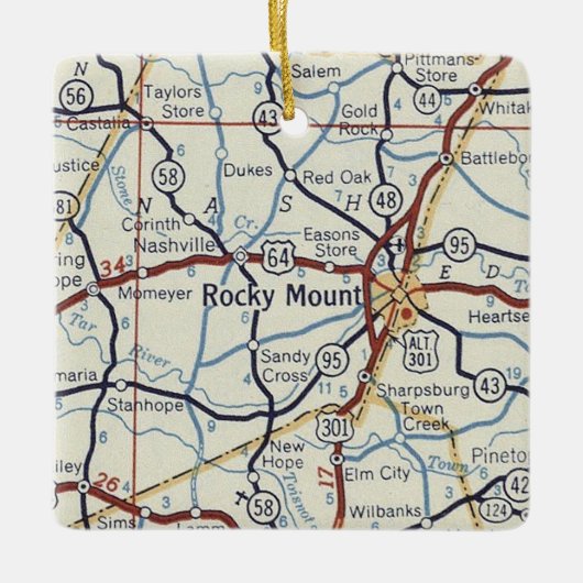 Rocky Mount NC  Map Keramisch Ornament (Voorkant)