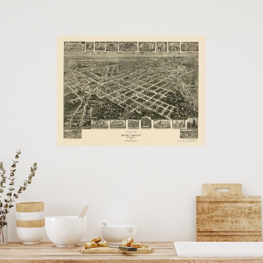 Rocky Mount, NC Panoramic Map - 1907 Poster (Keuken)