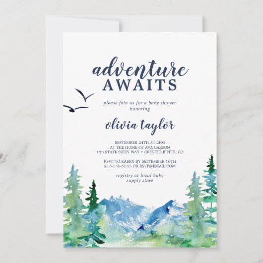 Rocky Mountain Adventure wacht op Baby shower Kaart (Voorkant)