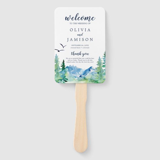 Rocky Mountain Bestemming Trouwprogramma Fan Handwaaier (Voorkant)