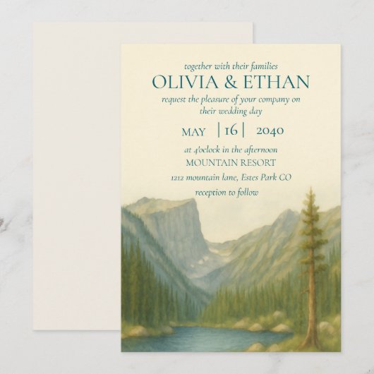 Rocky Mountain bruiloft uitnodiging (Voorkant / Achterkant)