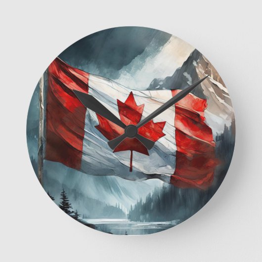Rocky Mountain Canadian Flag in Waterverf Ronde Klok (Voorkant)