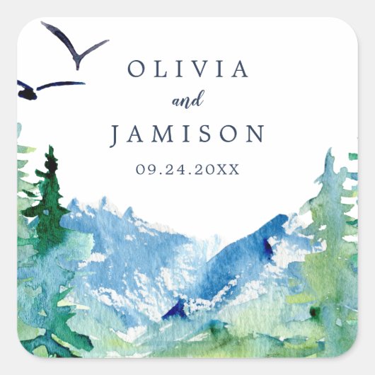 Rocky Mountain Destination Wedding Envelope-zegels Vierkante Sticker (Voorkant)