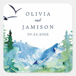 Rocky Mountain Destination Wedding Envelope-zegels Vierkante Sticker