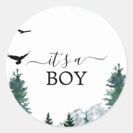 Rocky Mountain Het Is Een Jongen Baby Shower Stick Ronde Sticker