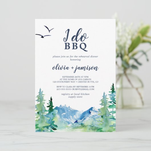 Rocky Mountain I Do BBQ Rehearsal Dinner Kaart (Staand voorkant)