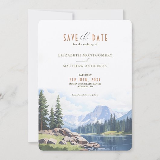 Rocky Mountain Idyll Save-the-Date uitnodiging (Voorkant)