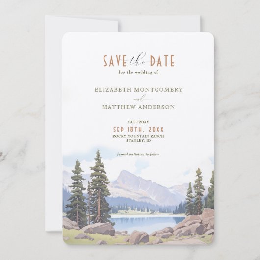 Rocky Mountain Idyll Save-the-Date uitnodiging (Voorkant)