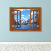 Rocky Mountain Lake Fab Window Canvas Afdruk (Insitu (Houten vloer))