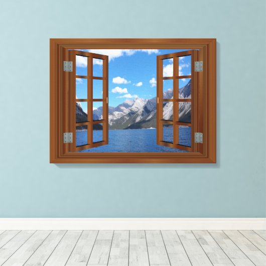 Rocky Mountain Lake Fab Window Canvas Afdruk (Insitu (Houten vloer))