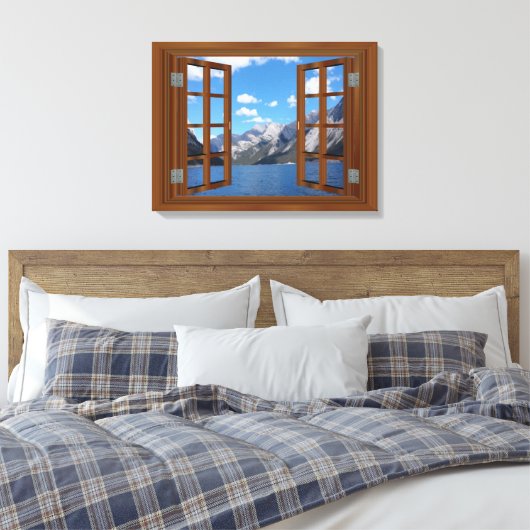Rocky Mountain Lake Fab Window Canvas Afdruk (Insitu (Slaapkamer))