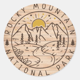 Rocky Mountain National Park Minimalistisch hout Ronde Sticker
