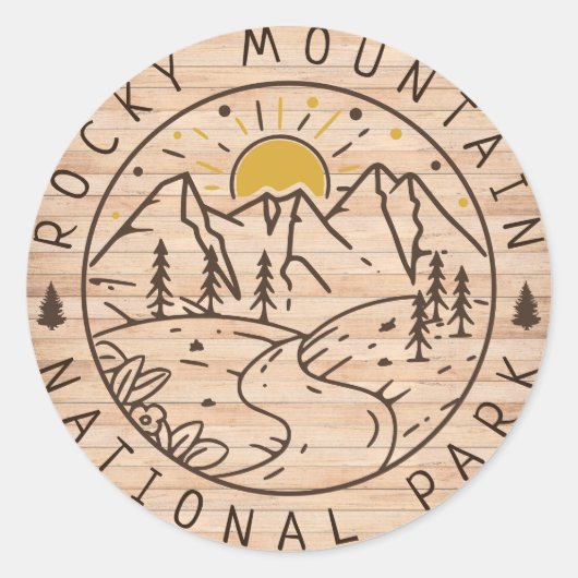 Rocky Mountain National Park Minimalistisch hout Ronde Sticker (Voorkant)