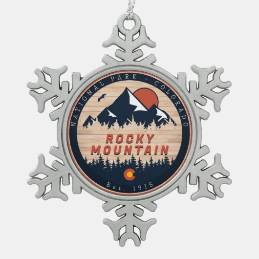 Rocky Mountain National Park Wood  zonsondergang Tin Sneeuwvlok Ornament (Voorkant)