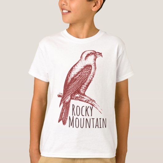 Rocky Mountain Red Crossbill vogel logo T-shirt (Voorkant)