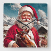 Rocky Mountain Santa and His Horse Vierkante Klok (Voorkant)