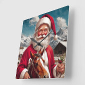 Rocky Mountain Santa and His Horse Vierkante Klok (Hoek)