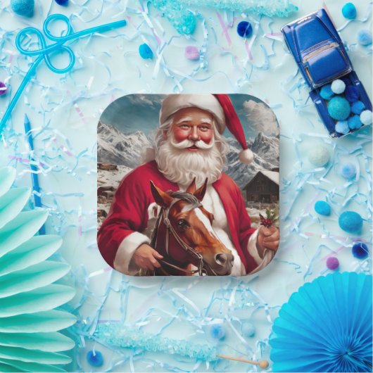 Rocky Mountain Santa en zijn paard Papieren Bordje (Feest)