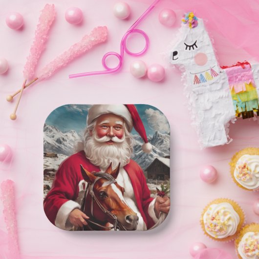 Rocky Mountain Santa en zijn paard Papieren Bordje (Feest)