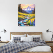 Rocky Mountain Spring Meadow Sunshine Lupins Creek Canvas Afdruk (Insitu (Slaapkamer))