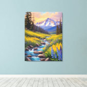 Rocky Mountain Spring Meadow Sunshine Lupins Creek Canvas Afdruk (Insitu (Houten vloer))