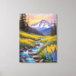 Rocky Mountain Spring Meadow Sunshine Lupins Creek Canvas Afdruk