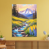 Rocky Mountain Spring Meadow Sunshine Lupins Creek Canvas Afdruk (Insitu (Woonkamer))