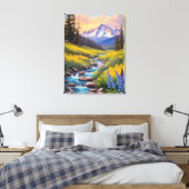 Rocky Mountain Spring Meadow Sunshine Lupins Creek Canvas Afdruk (Insitu (Slaapkamer))