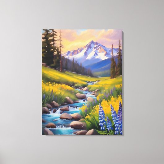 Rocky Mountain Spring Meadow Sunshine Lupins Creek Canvas Afdruk (Voorkant)